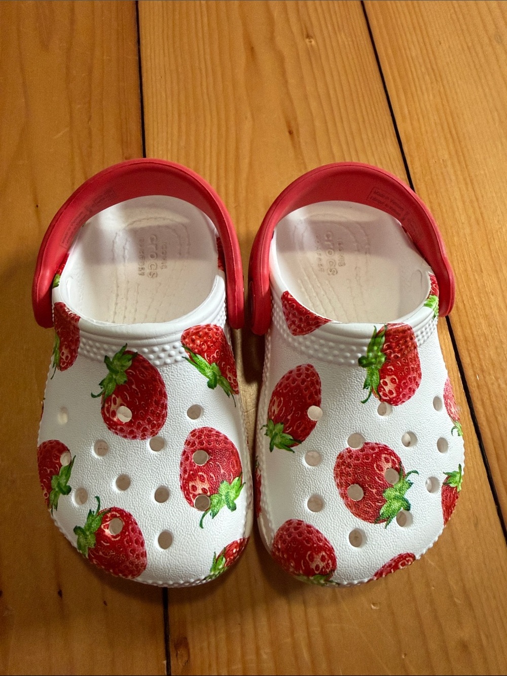 CROCS Toddler White with Red Strawberry Print and Strap